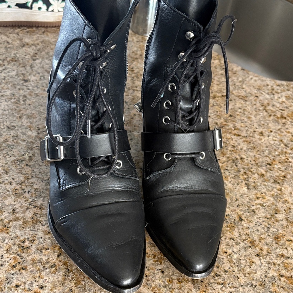 All Saints Black Leather Combat Boots